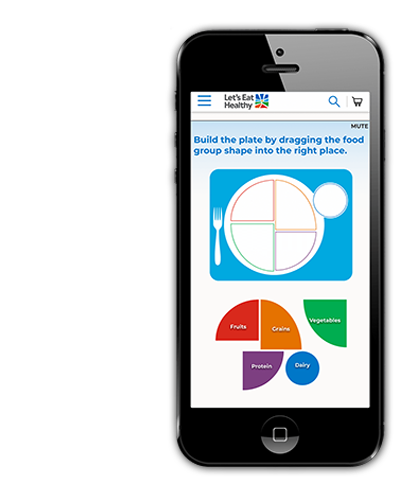 Interactive games on mobile devices teach children about healthy eating.